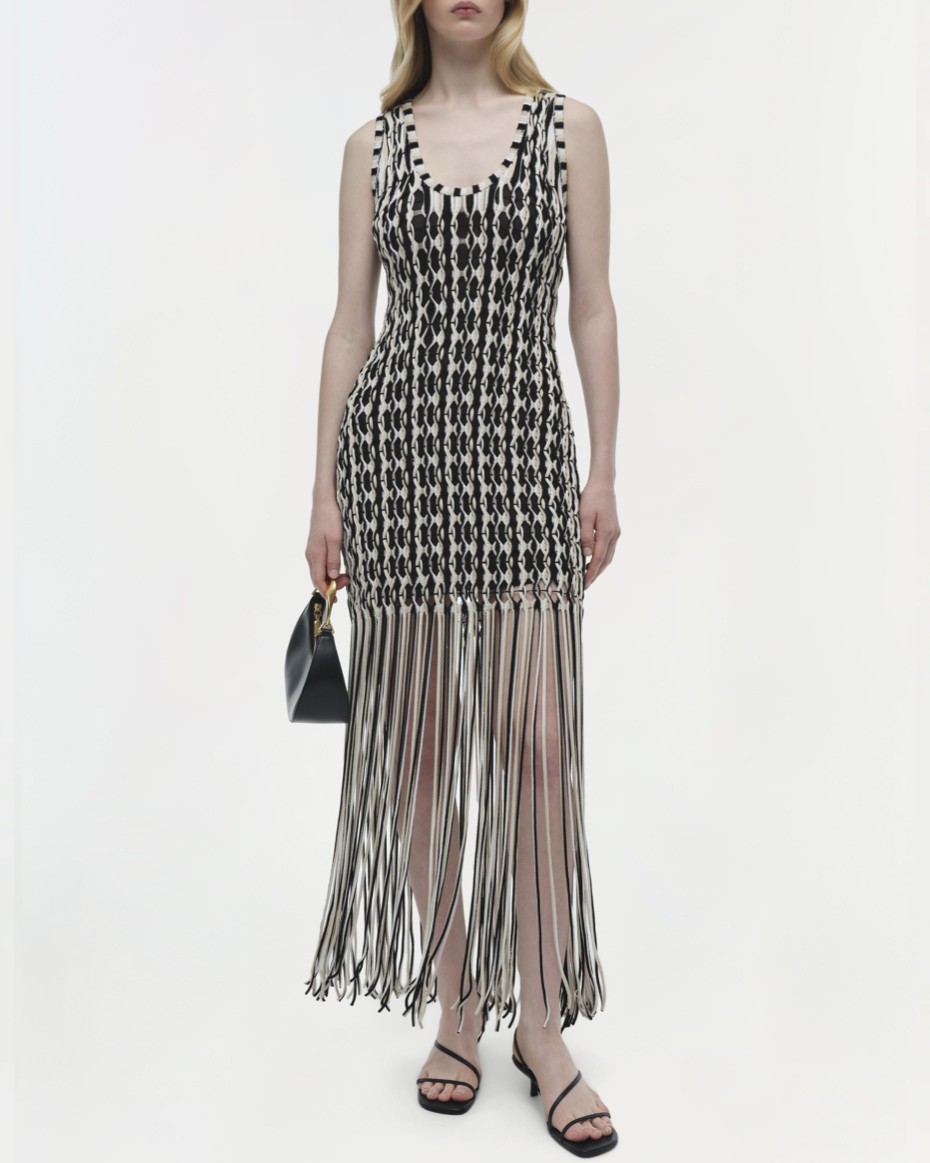 Sand Sonia Fringe Knit Dress
