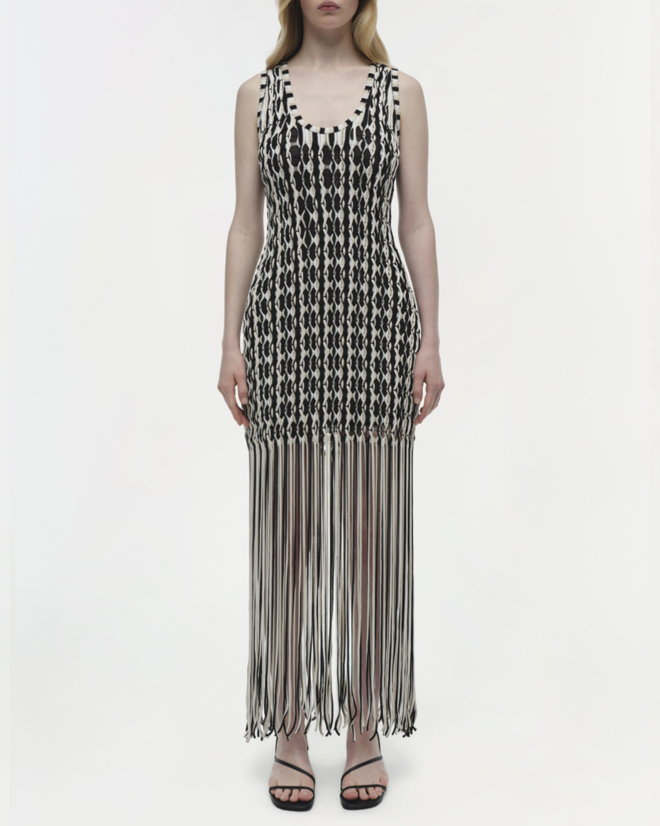 Sand Sonia Fringe Knit Dress