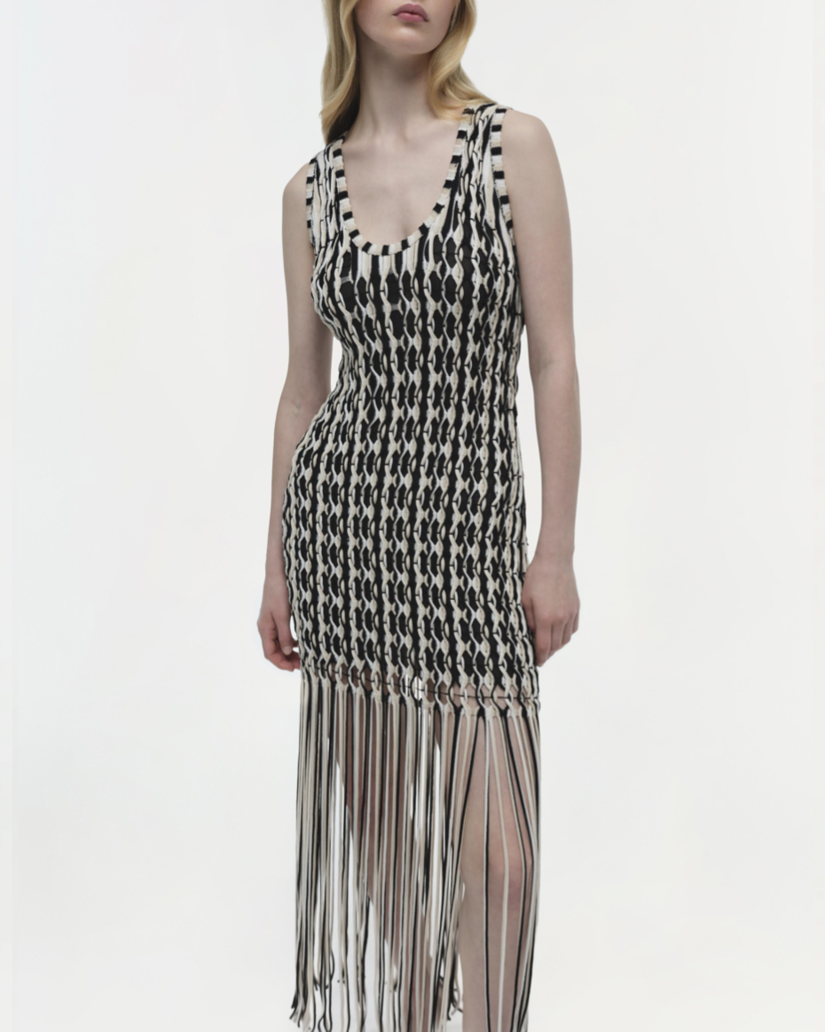 Sand Sonia Fringe Knit Dress