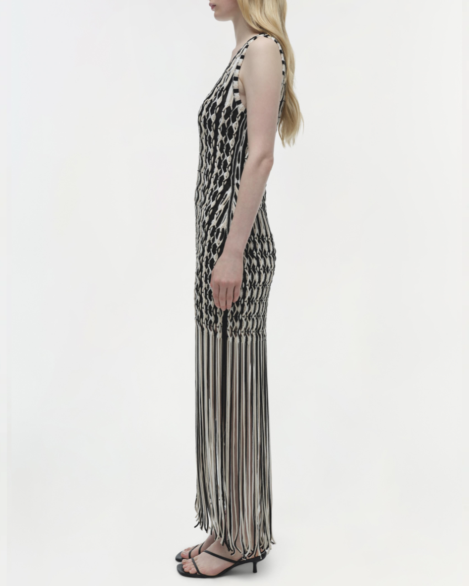 Sand Sonia Fringe Knit Dress