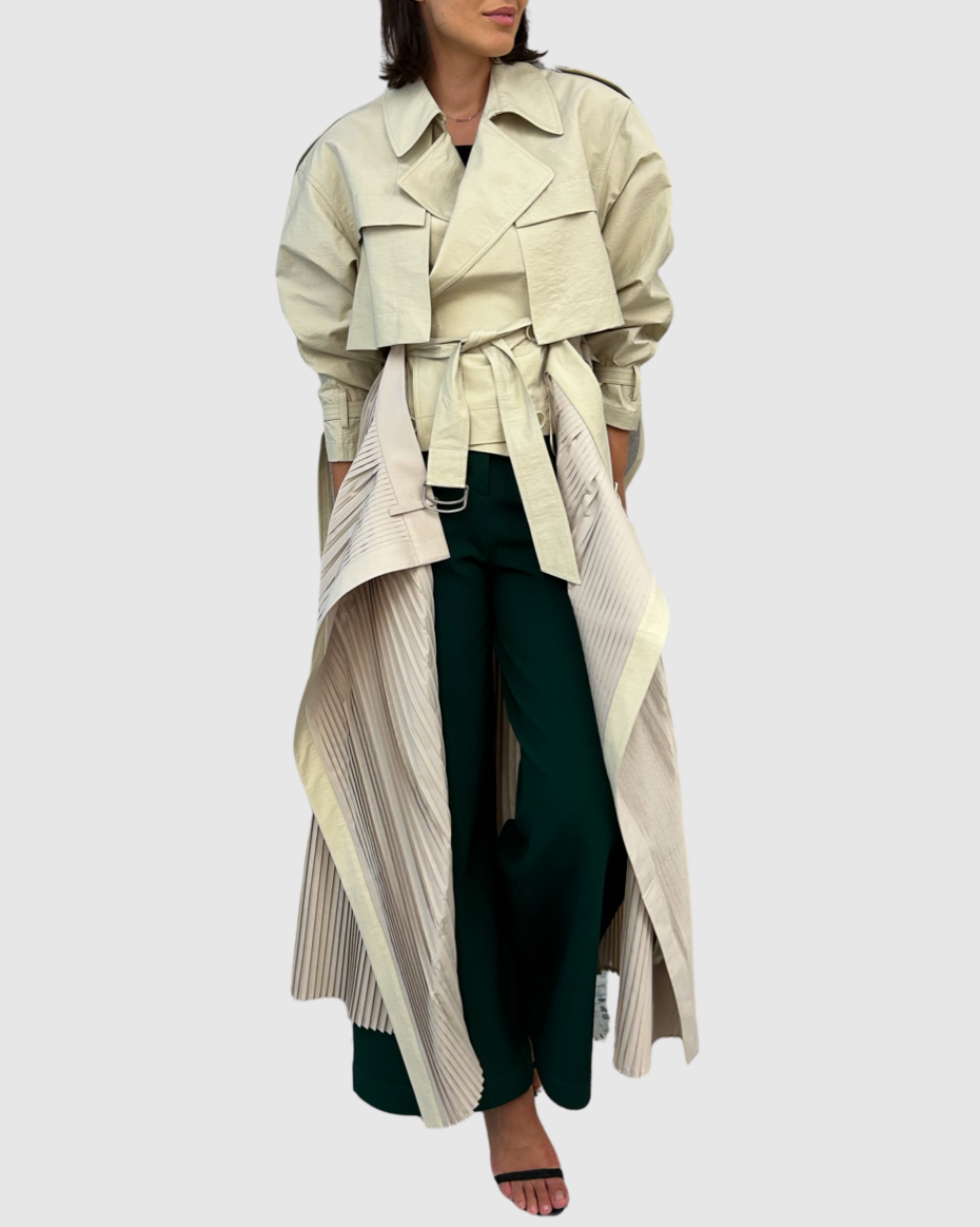 Beige Pleated Trench Coat