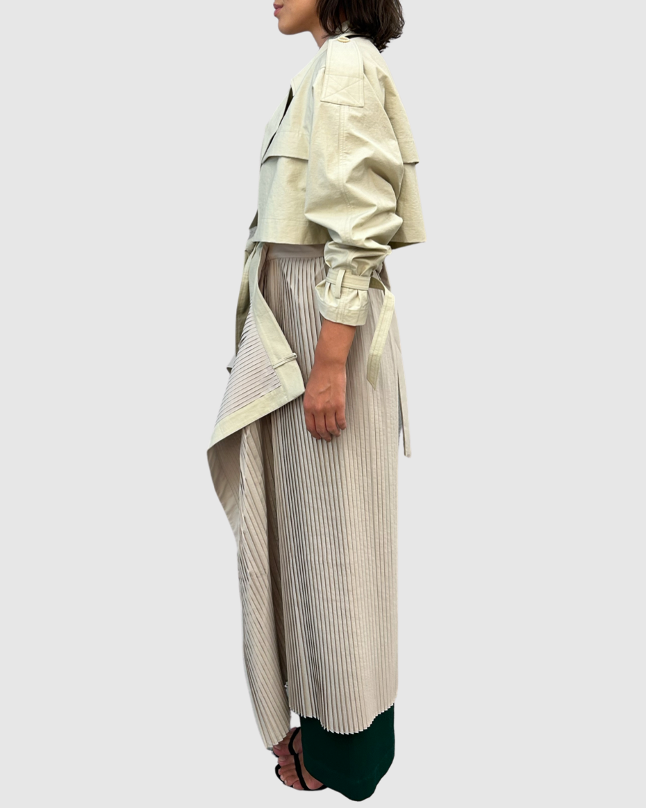 Beige Pleated Trench Coat