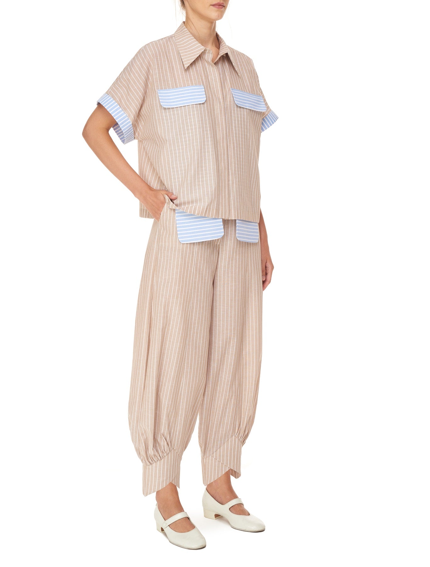Beige Striped Harem Pants