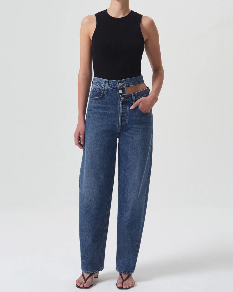 Agolde Dark Blue Broken Waistband Jean GRAIN