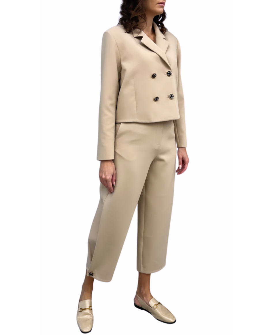 Beige Cropped Boxy Jacket