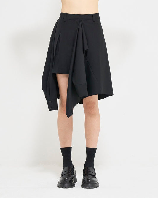 Black Layered Shirt Detail Mini Skirt