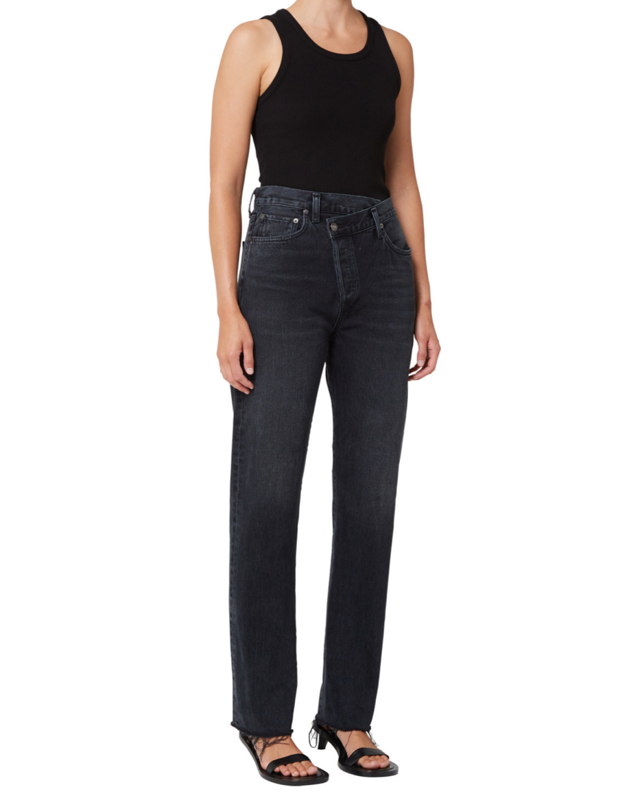 Black Criss Cross Straight Jeans