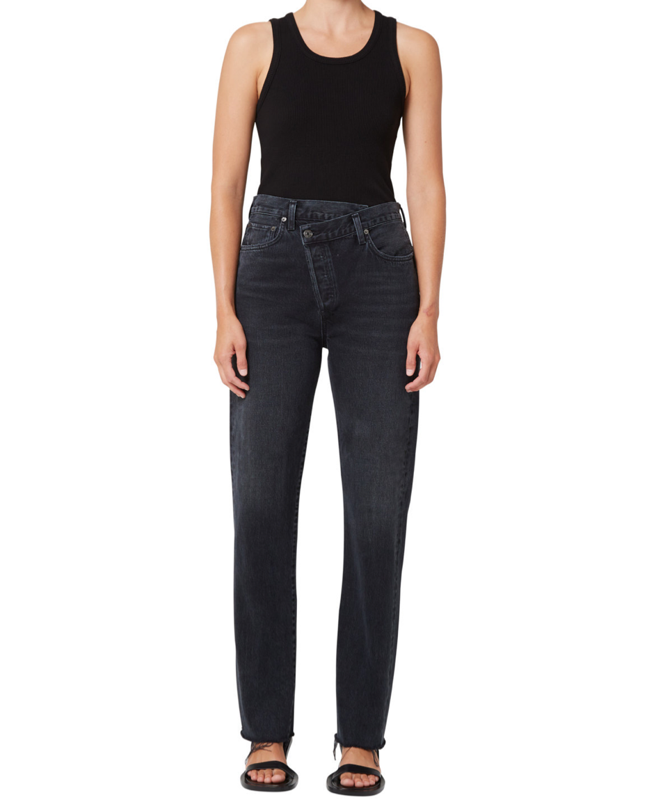 Black Criss Cross Straight Jeans
