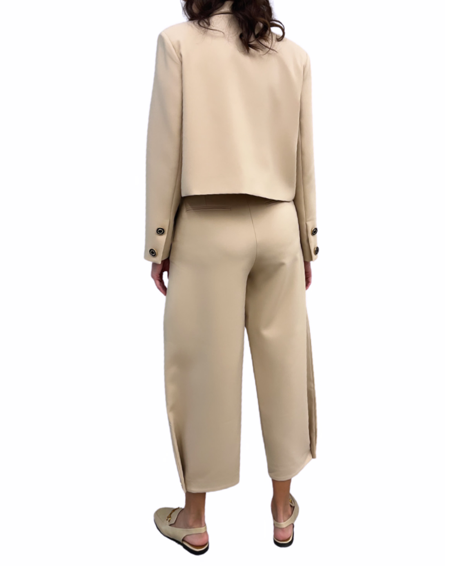 Beige Cropped Boxy Jacket