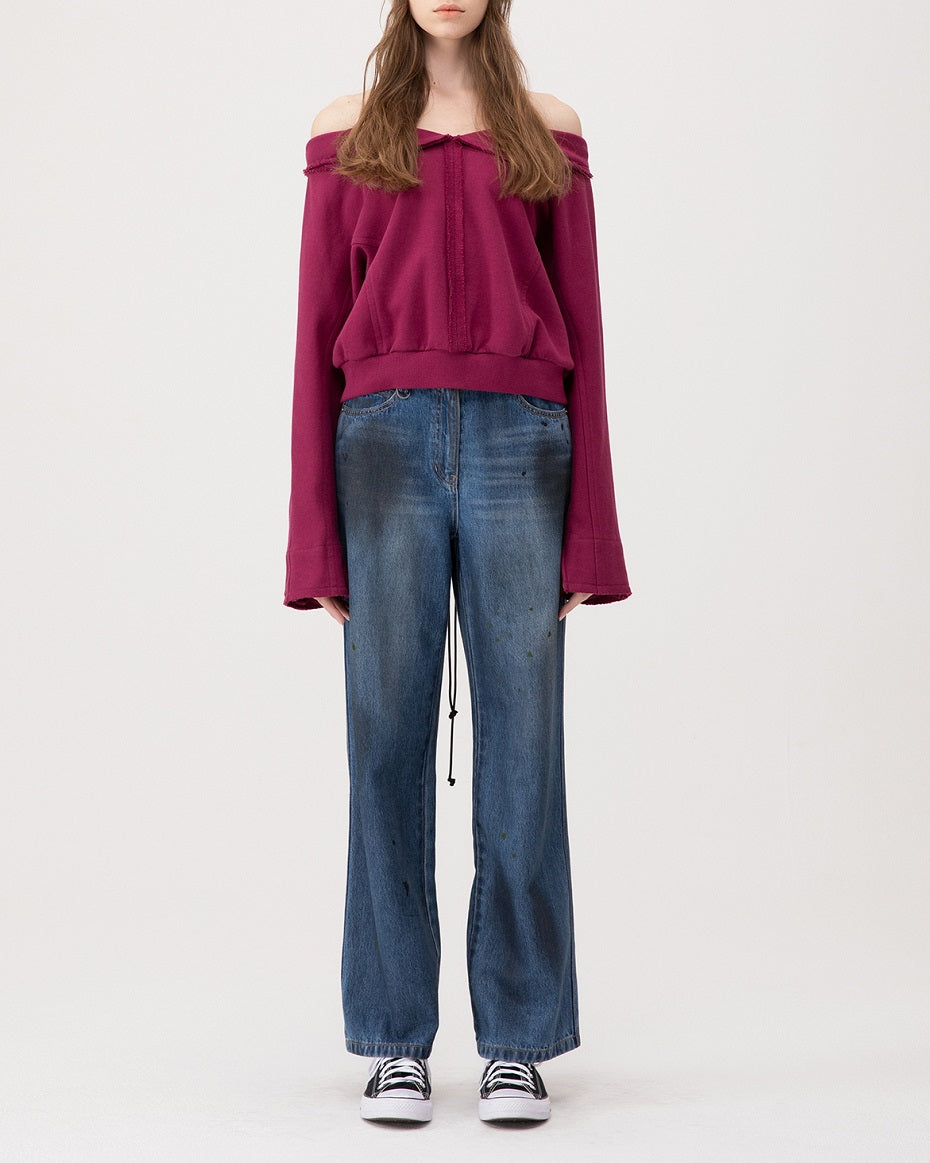 SJYP Violet Off Shoulder Jersey Top GRAIN