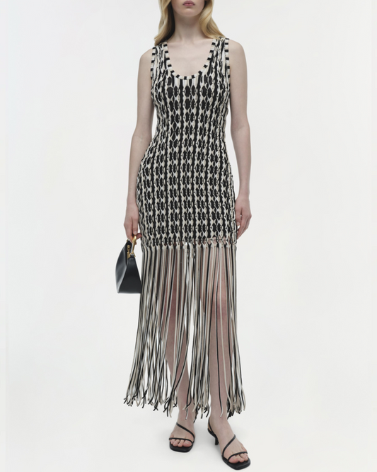 Sand Sonia Fringe Knit Dress