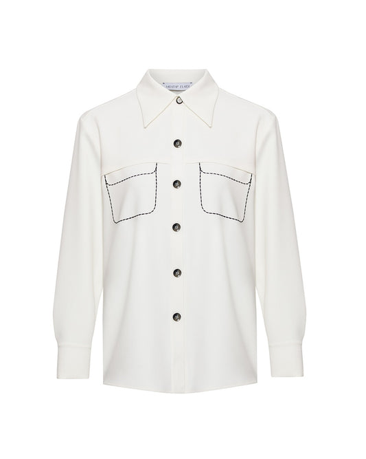 White Pocket Embroidery Shirt