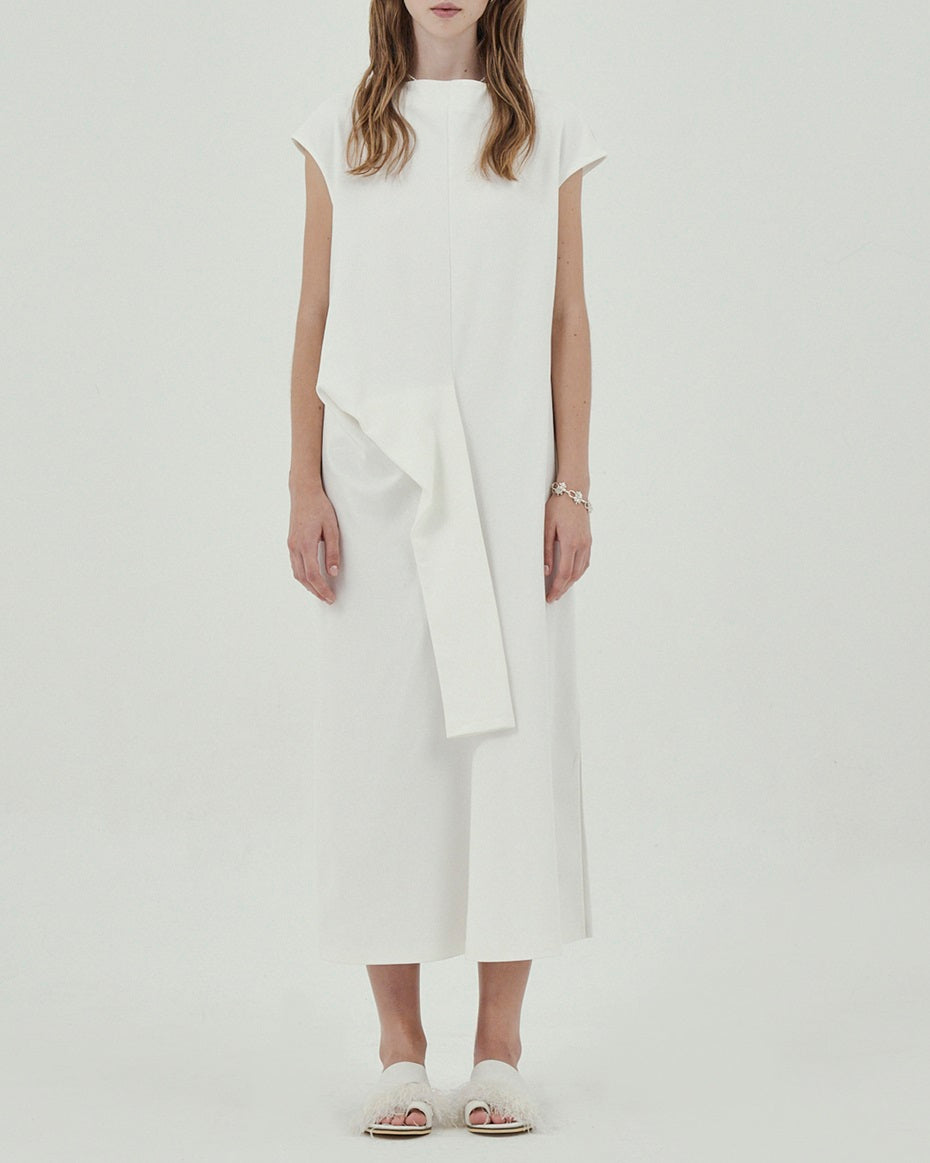White Knotted Jersey Dress