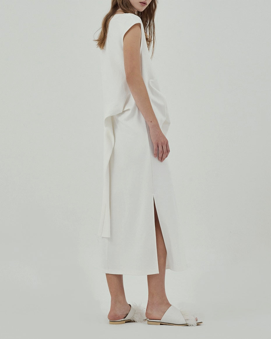 White Knotted Jersey Dress