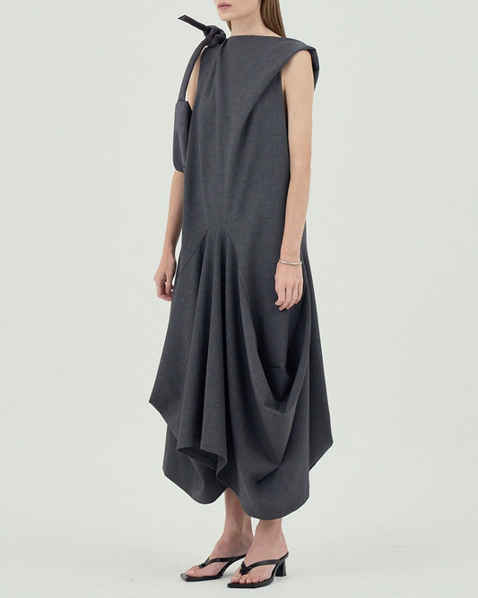 Grey Draped Midi Dress