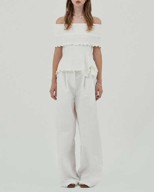 White Off Shoulder Ruffled Top