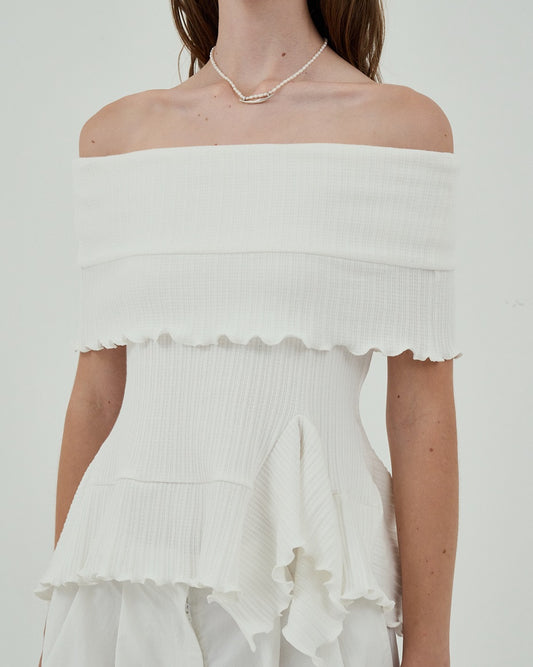 White Off Shoulder Ruffled Top