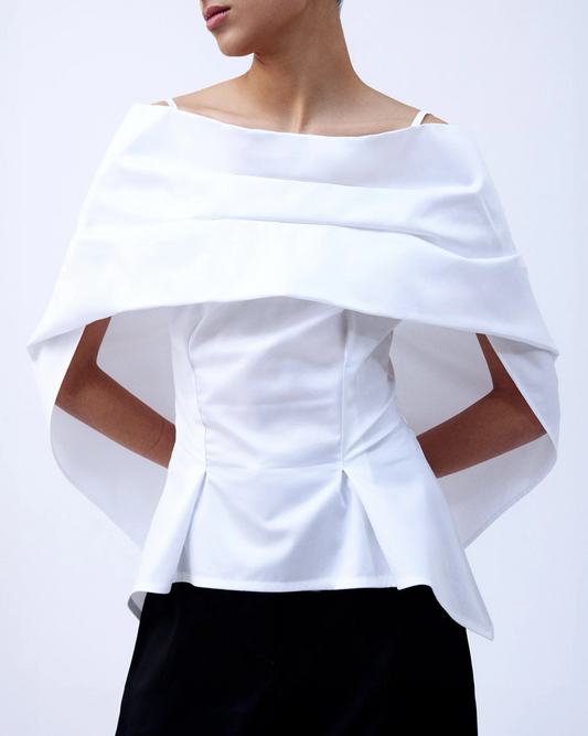 White Draped Shawl Blouse