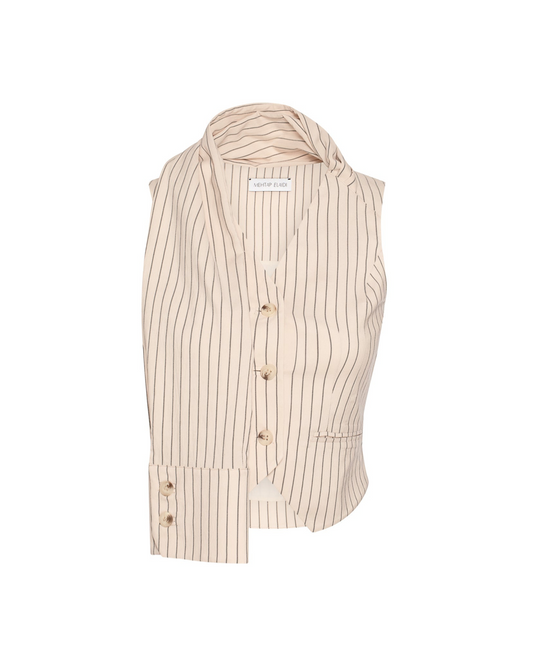 Striped Beige Sash Collar Vest