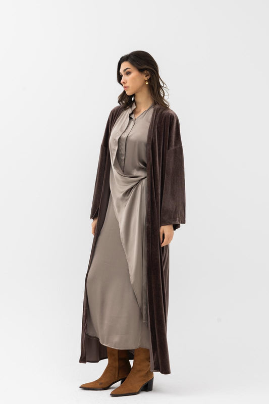 Brown Draped Silk Set