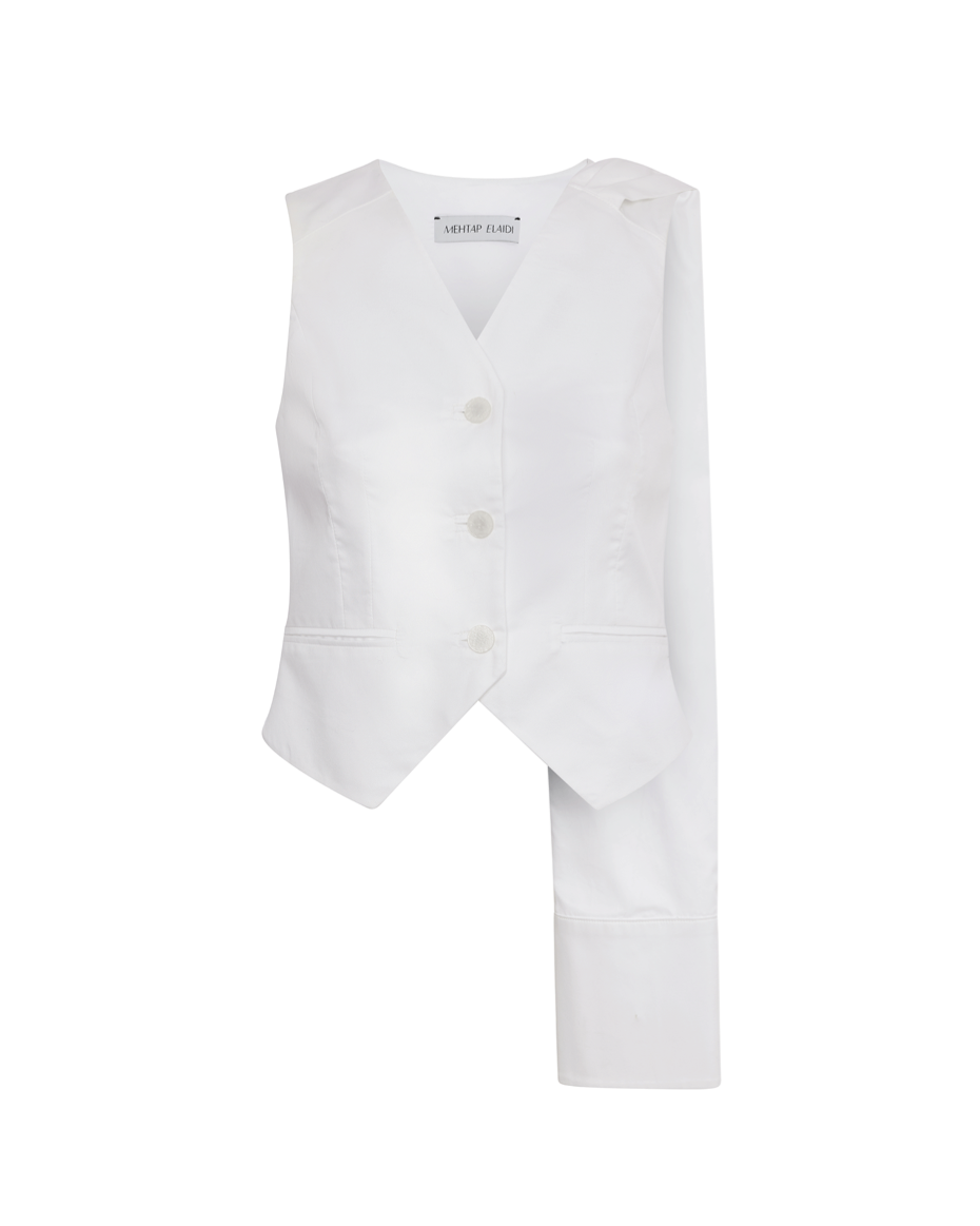 White Sash Collar Vest