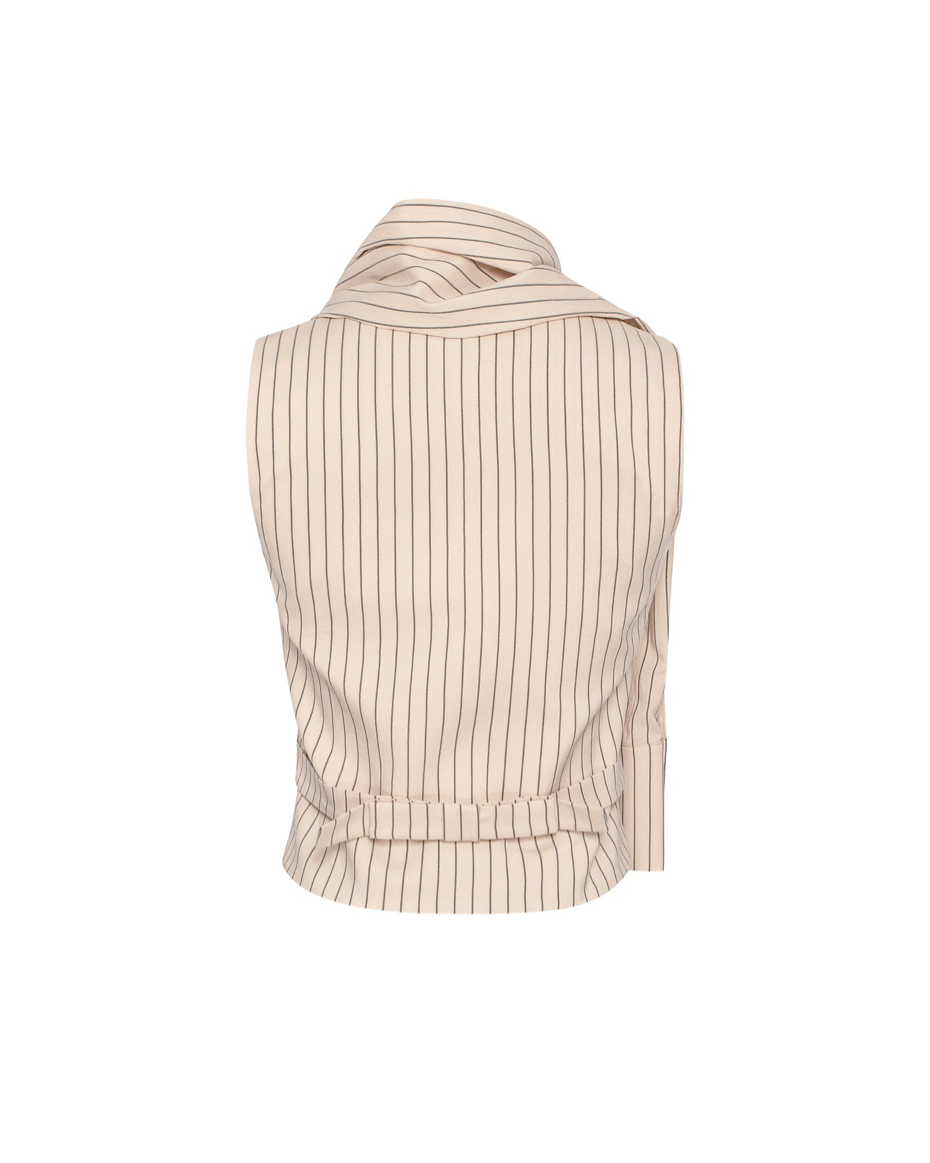 Striped Beige Sash Collar Vest