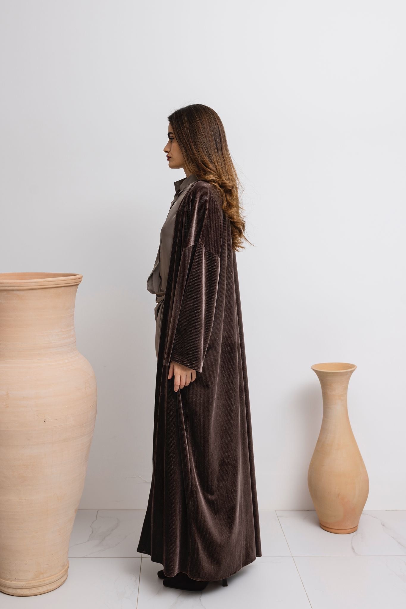 Brown Draped Silk Set