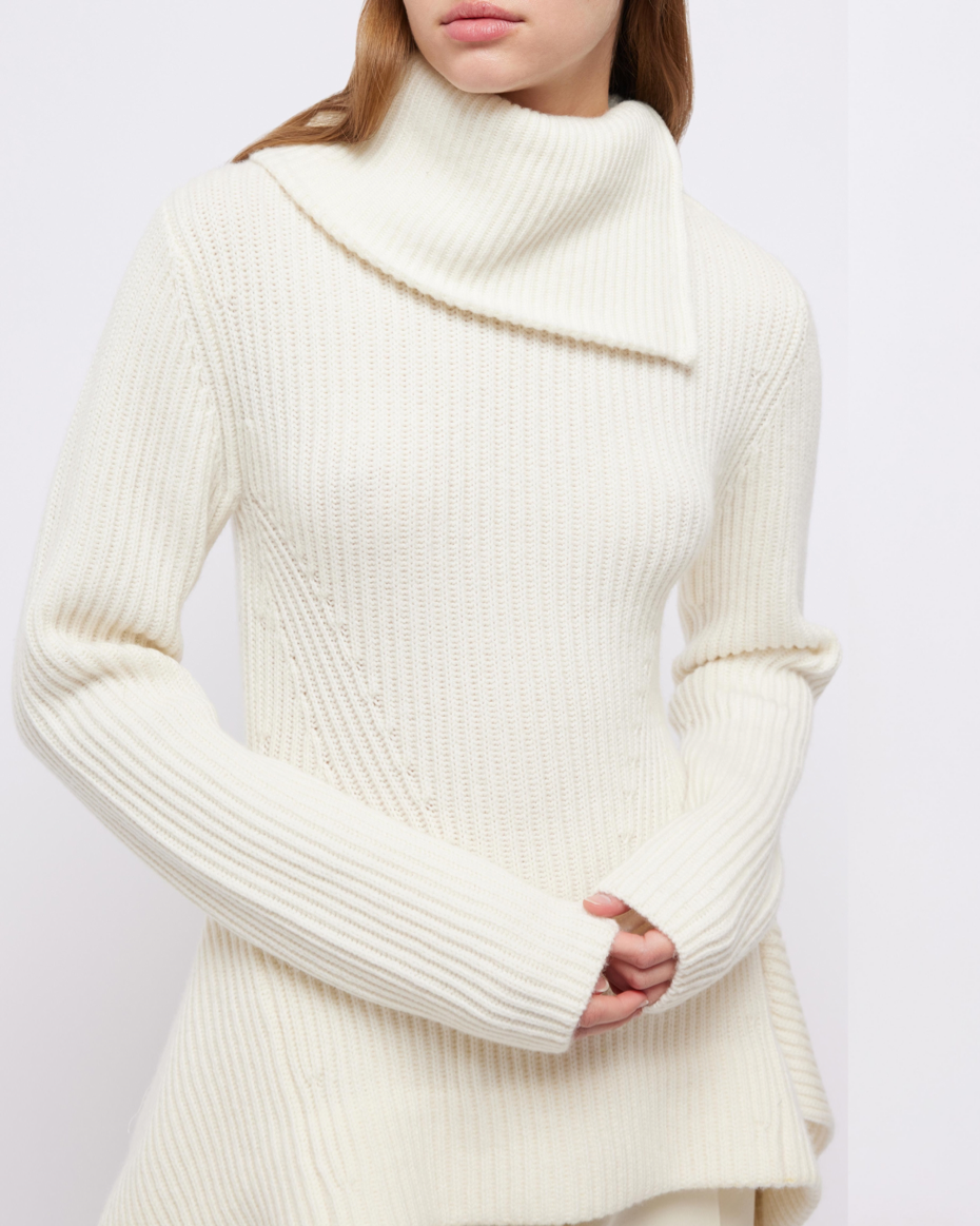 Ivory Keyara Foldover Collar Sweater