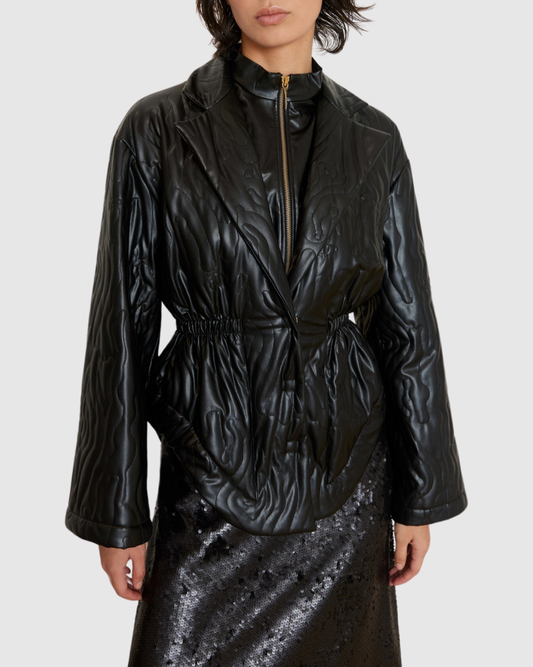 Black Quilted Vegan Leather Jacket