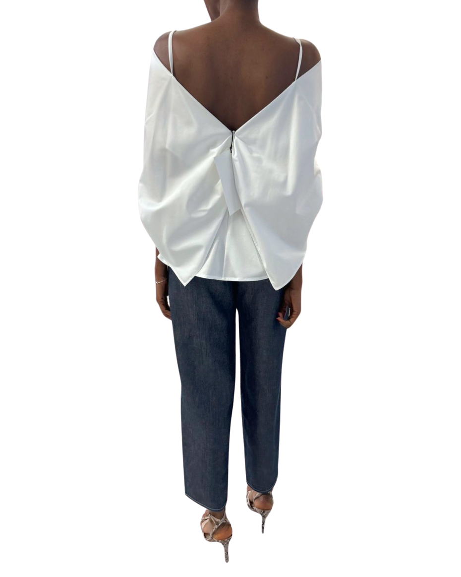 White Draped Shawl Blouse