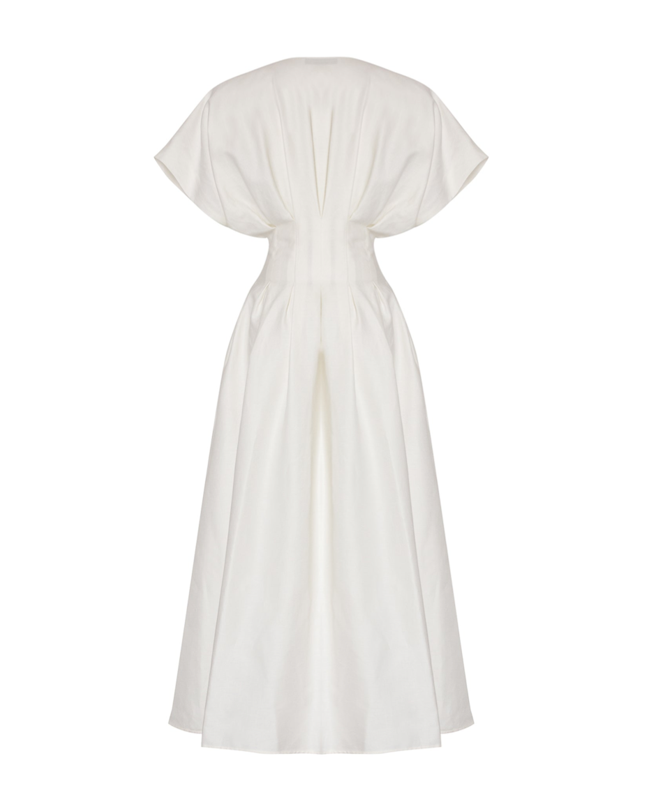 White Denim Gabardine Tie Up Dress