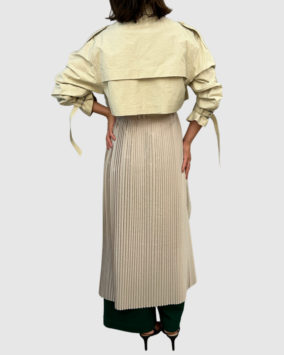 Beige Pleated Trench Coat