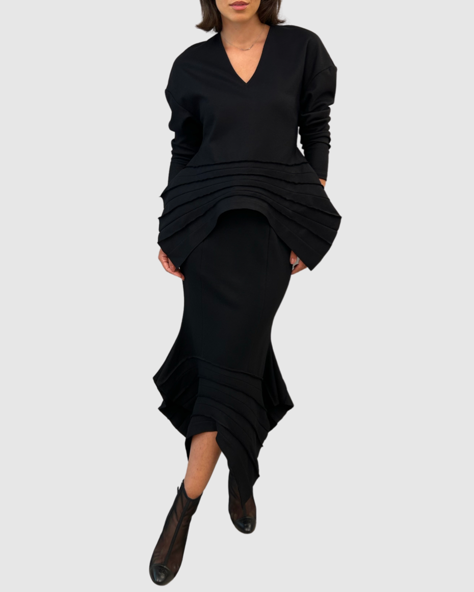 Black Wool Pleated Skirt