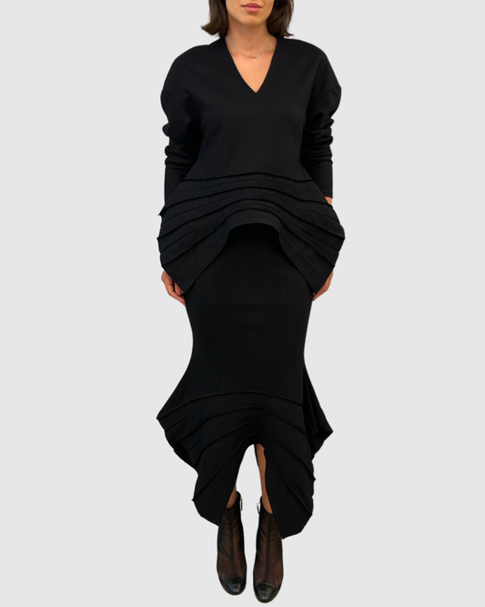 Black Wool Pleated Skirt