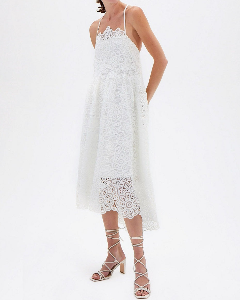 White Zayna Crochet Midi Dress