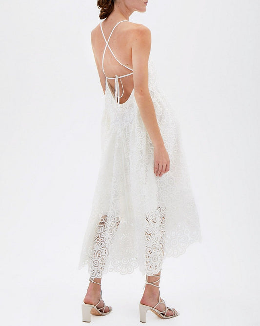 White Zayna Crochet Midi Dress