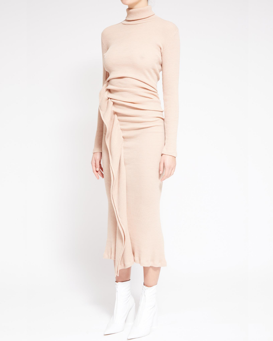 Nude Fitted Midi Dress
