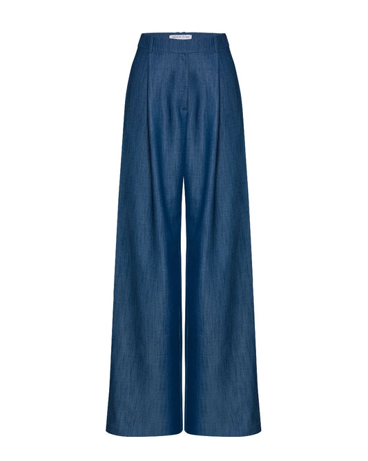 Navy Tencel Wide Leg Pants