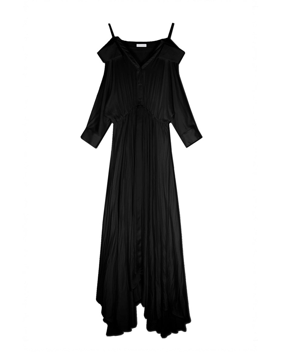 Black Kiari Charmeuse Midi Dress