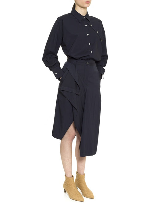 Navy Asymmetric Folded Skirt