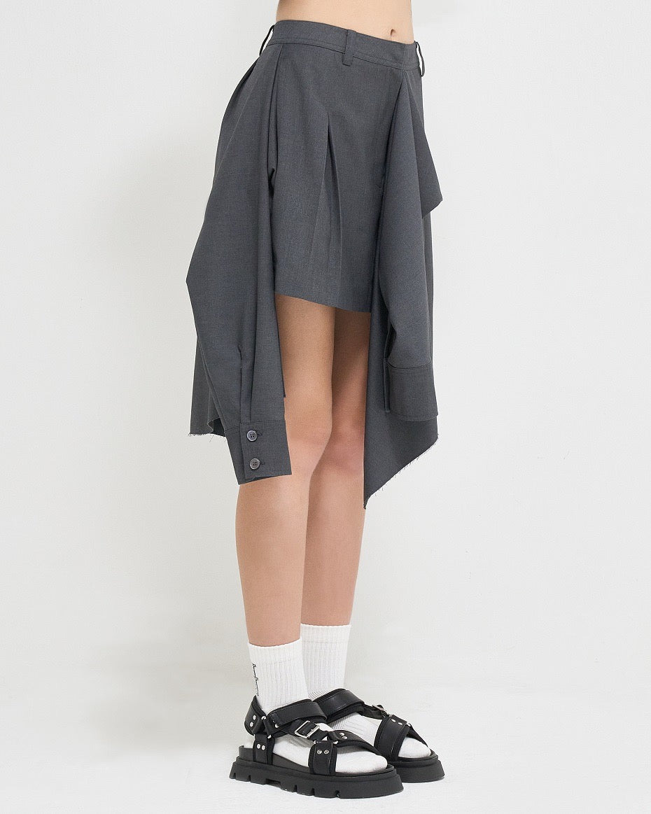 Grey Layered Shirt Detail Mini Skirt
