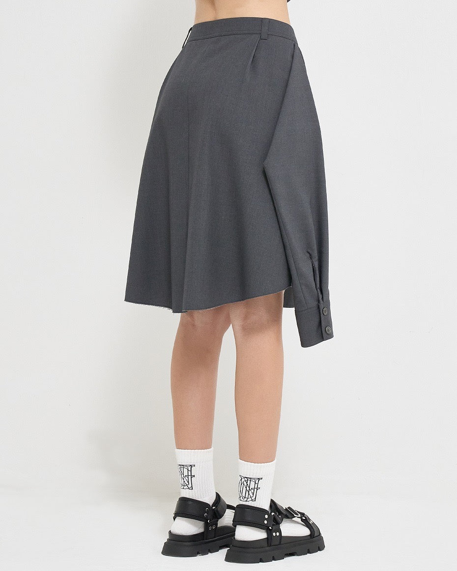 Grey Layered Shirt Detail Mini Skirt