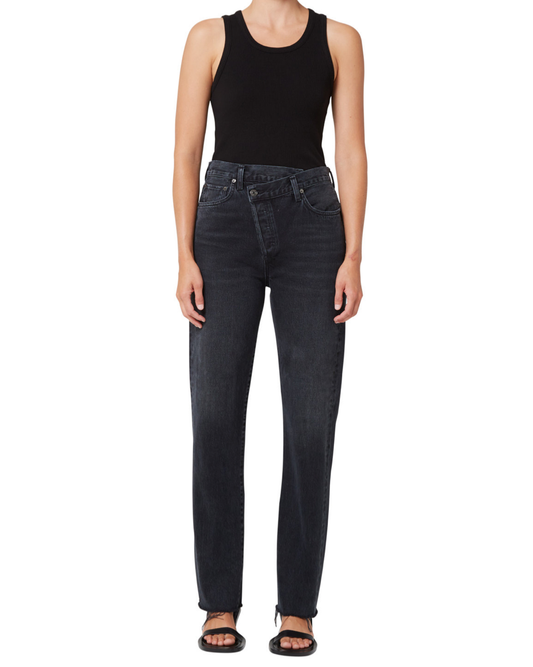 Black Criss Cross Straight Jeans