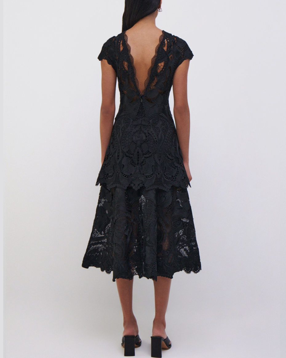 Black Laura Guipure Lace Midi Dress