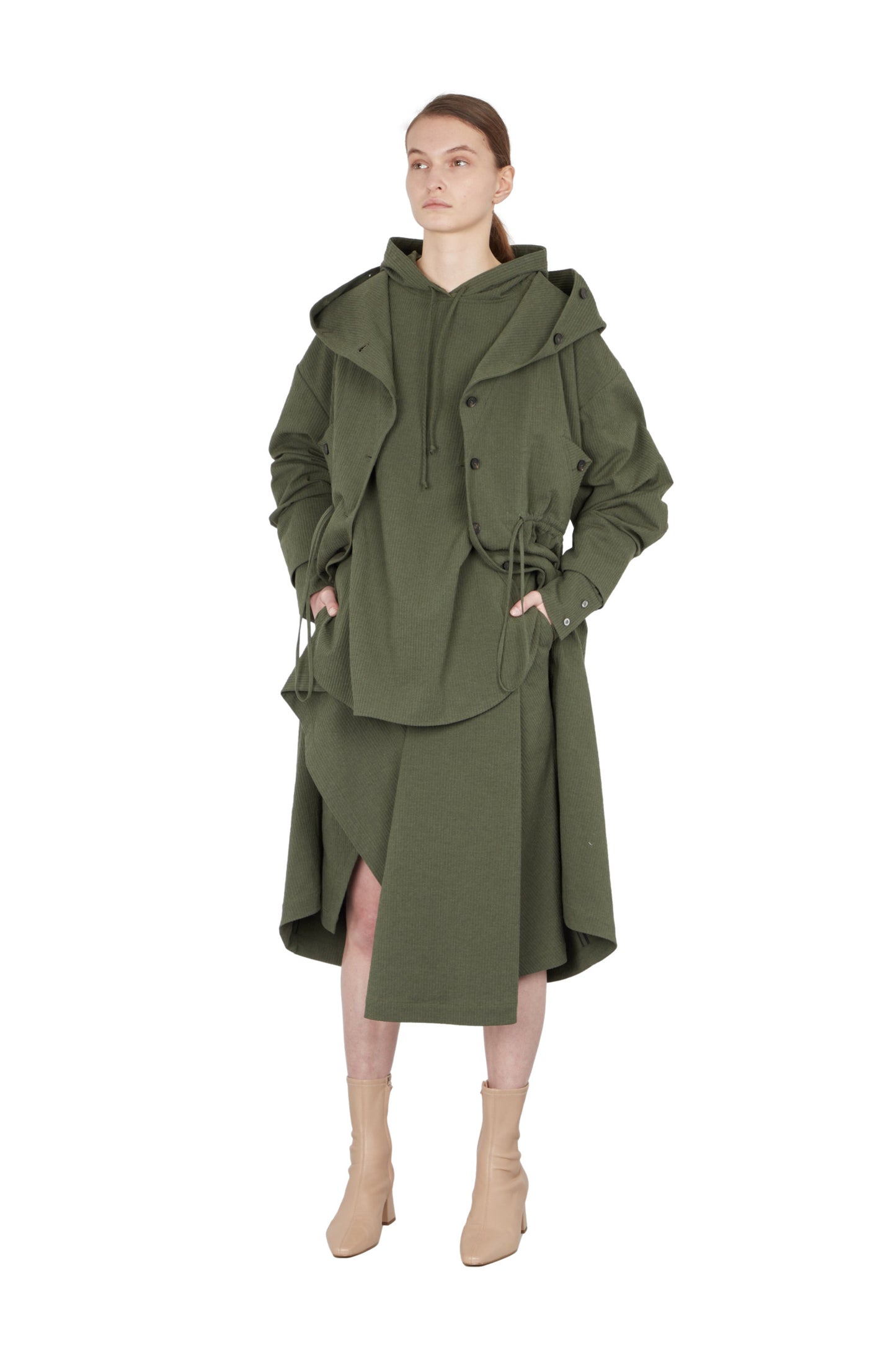 Military Green Asymmetric Skirt
